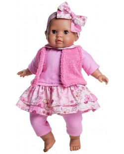 Кукла-бебе Paola Reina Manus - Алберта, с розова блузка и пола на цветя, 36 cm
