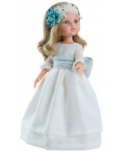Кукла Paola Reina Amigas - Карла, с официална рокля и дантелена лента с цветя, 32 cm