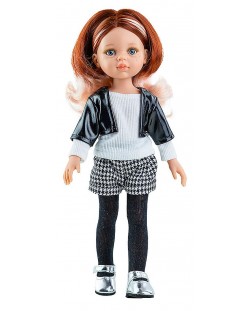 Комплект дрехи за кукла Paola Reina - Черно кожено яке и бяла блузка, 32 cm