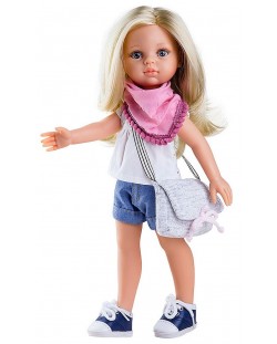 Комплект дрехи за кукла Paola Reina - Бяла блузка и розово шалче, 32 cm