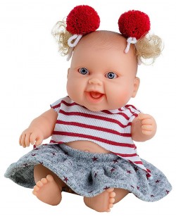 Кукла-бебе Paola Reina Los Peques - Лусия, с блузка на бели и червени райета, 21 cm