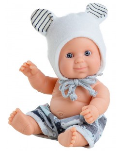 Кукла-бебе Paola Reina Los Peques - Алдо, с бяла шапка с ушички, 21 cm