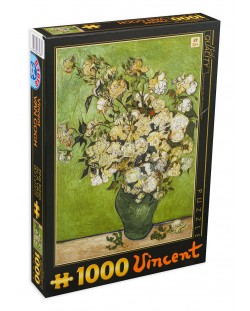 Пъзел D-Toys от 1000 части - Розови рози във ваза, Винсент ван Гог