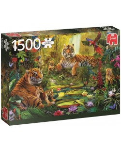 Пъзел Jumbo от 1500 части - Тигри в джунглата