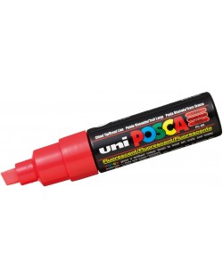 Перманентен маркер със скосен връх Uni Posca - PC-8K F, 8 mm, флуоресцентно червен