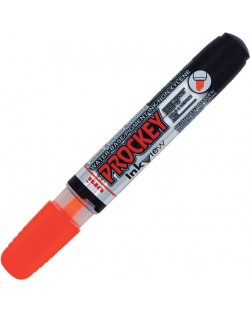 Перманентен маркер Uni Prockey - PM-225F, объл и скосен връх, 1.4-2.0 mm и 3.7 mm, флуоресцентно оранжев
