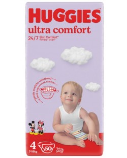 Пелени Huggies Ultra Comfort - Размер 4, 7-18 kg, 50 броя