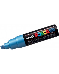Перманентен маркер със скосен връх Uni Posca - PC-8K, 8 mm, син металик