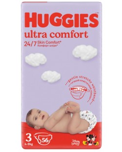 Пелени Huggies Ultra Comfort - Размер 3, 4-9 kg, 56 броя