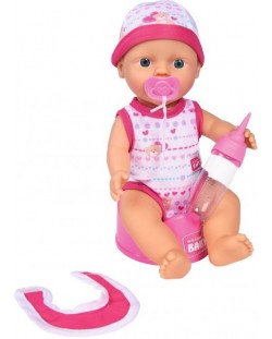 Пишкаща кукла-бебе Simba New Born - Baby Darling. розова дрешка на сърчица
