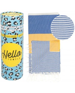 Памучна кърпа в кутия Hello Towels - Palermo, 100 х 180 cm, синьо-жълта