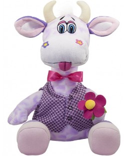 Плюшена играчка Амек Тойс - Крава с цвете, лилава, 50 сm