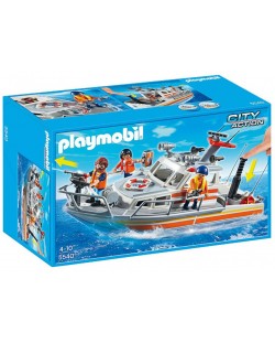 Конструктор Playmobil City Action - Моторна спасителна лодка с водно оръдие за гасене на пожари