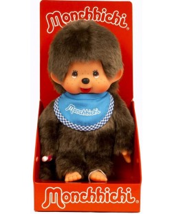 Плюшена играчка Monchhichi - Маймунка момче със син лигавник, 20cm