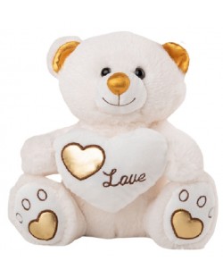 Плюшена играчка Амек Тойс - Мече със златно сърце, бяло, 31 сm