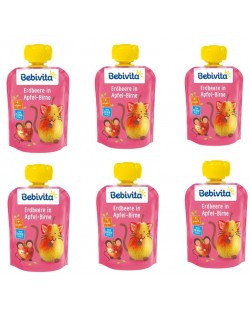 Плодова закуска Bebivita - Пауч с ягода, ябълка и круша, 6 х 90 g