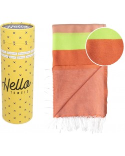 Памучна кърпа в кутия Hello Towels - Neon, 100 х 180 cm, оранжево-зелена