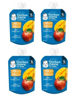 Плодово пюре Nestle Gerber - Пауч с манго и ябълка, 6 м+, 4 х 80 g