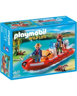Комплект фигурки Playmobil Wild Life – Надуваема лодка с изследователи