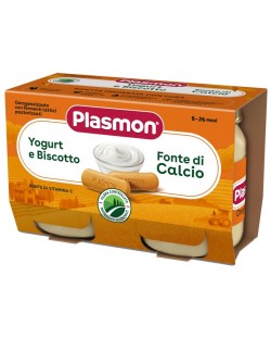 Плодово пюре Plasmon - Йогурт с бишкоти, 2 х 104 g