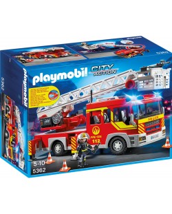 Комплект фигурки Playmobil - Пожарна кола с разгъваща се стълба, сирена и светлини