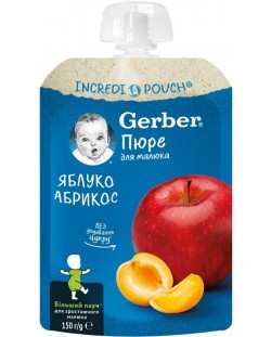 Плодова закуска Nestle Gerber Natural - Пауч с ябълки и кайсии, 150 g