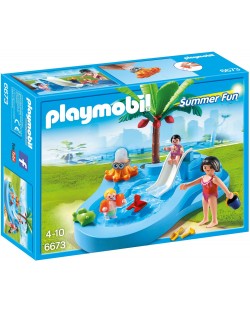 Комплект фигурки Playmobil - Бебешки басейн с пързалка