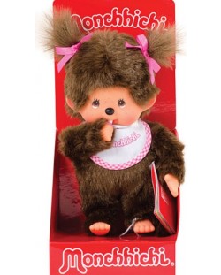 Плюшена играчка Monchhichi - Маймунка момиченце с розов лигавник, 20cm