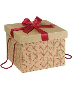 Подаръчна кутия Giftpack - С червена панделка и дръжки, 27 х 27 х 20 cm