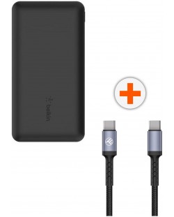 Портативна батерия Belkin - 10000 mAh + кабел Tellur - USB-C/USB-C, 2 m, черни