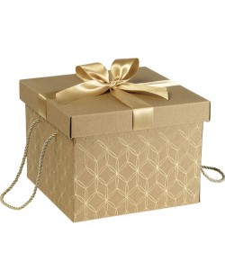 Подаръчна кутия Giftpack - Със златиста панделка и дръжки, 27 х 27 х 20 cm