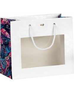 Подаръчна торбичка Giftpack - 20 x 10 x 17 cm, бяла/тропик, PVC прозорец