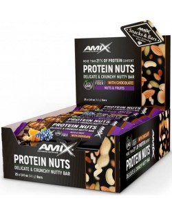 Protein Nuts Crunchy Nutty Bar Box, ядки и плодове, 25 броя, Amix
