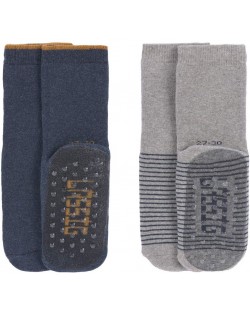 Противоплъзгащи чорапи Lassig - 19-22 размер, сини-сиви, 2 чифта
