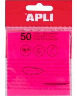 Прозрачни самозалепващи листчета Apli - Розови, 75 x 75 mm, 50 броя