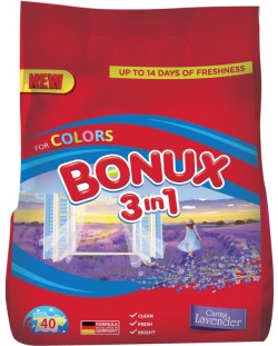 Прах за пране 3 in 1 Bonux - Color Caring Lavender, 40 пранета