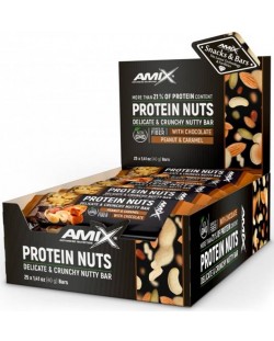 Protein Nuts Crunchy Nutty Bar Box, фъстъци и карамел, 25 броя, Amix
