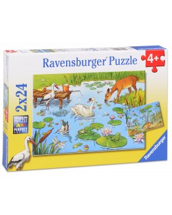 Пъзел Ravensburger от 2 х 24 части - Езеро с животни