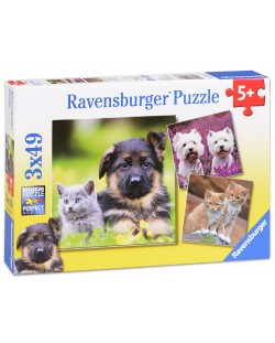 Пъзел Ravensburger от 3x49 части - Кучета и котки