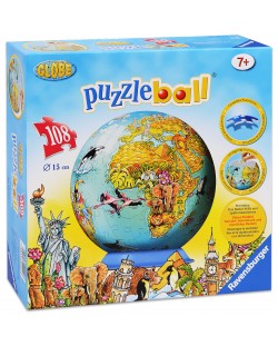 3D Пъзел Ravensburger от 108 части - Детска световна карта