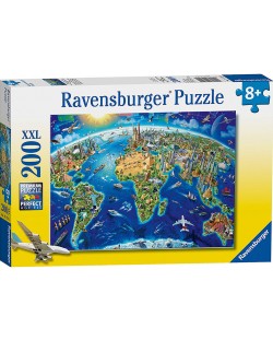 Пъзел Ravensburger от 200 XXL части - Карта на световните забележителности