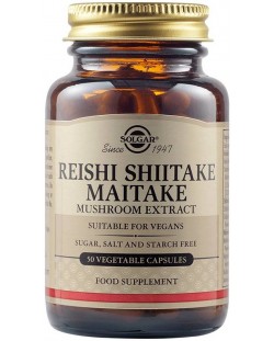 Reishi Shiitake Maitake Mushroom Extract, 50 растителни капсули, Solgar