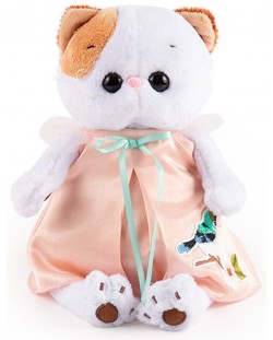 Плюшена играчка Budi Basa - Коте Ли-Ли, в нежна розова рокля с птица, 27 cm