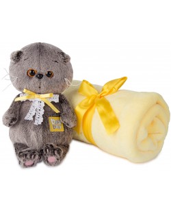 Плюшена играчка Budi Basa - Коте Басик, бебе, с детска одеяло, 20 cm