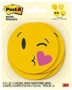 Самозалепващи листчета Post-it - Emojis, 4 дизайна на емотикони, 60 листа