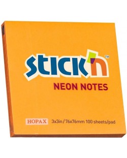 Самозалепващи се листчета Stick'n - 76 x 76 mm, оранжев неон, 100 листа