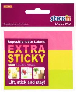 Самозалепващи се листчета Stick'n - тип етикет, 25 x 88 mm, неонови, 3 цвята, 90 листа