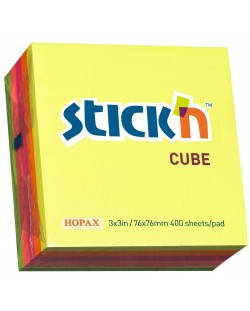 Самозалепващи се листчета Stick'n - 76 x 76 mm, неонови, 5 цвята, 400 листа