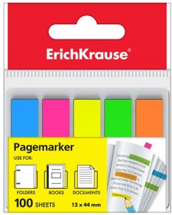 Самозалепващи индекси Erich Krause Elegance - 12 x 44 mm, 5 цвята, 100 броя