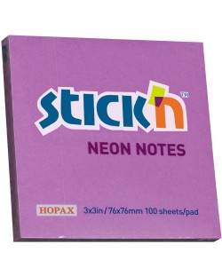 Самозалепващи се листчета Stick'n - 76 x 76 mm, виолетов неон, 100 листа